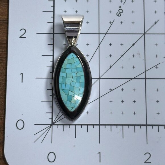 Jay King Black Chalcedony & Turquoise Necklace Mosaic Pendant Sterling Silver - Picture 5 of 11